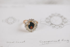 Garnet and Diamond Cluster Engagement Ring - Boutee