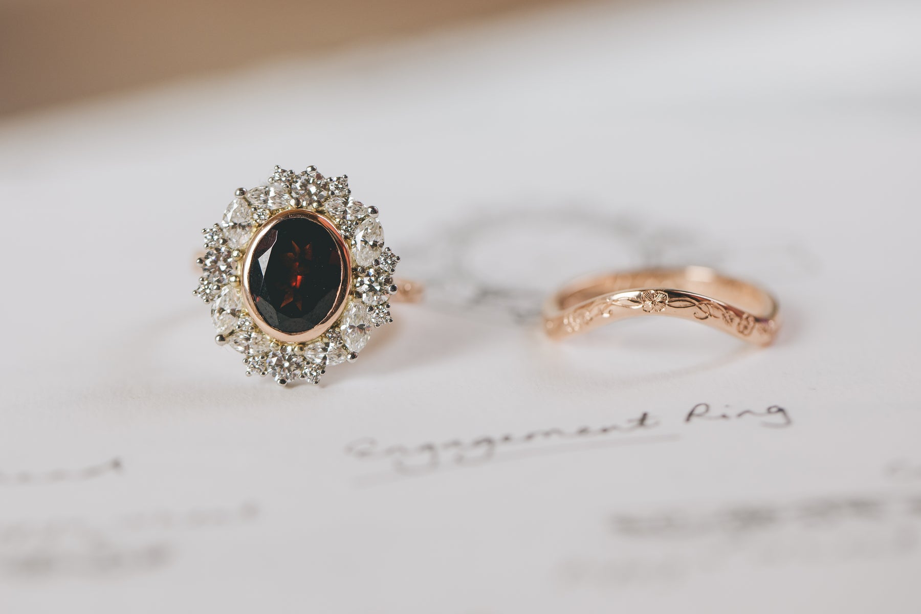 Garnet and Diamond Cluster Engagement Ring - Boutee