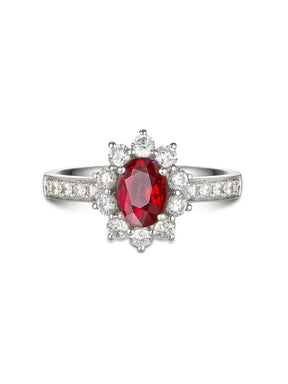 Natural Ruby & Diamond Halo Ring - Boutee