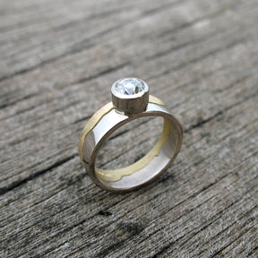 Custom Coastline Diamond Set Wedding Band, 18ct Two Colour Gold