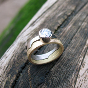 Custom Coastline Diamond Set Wedding Band, 18ct Two Colour Gold