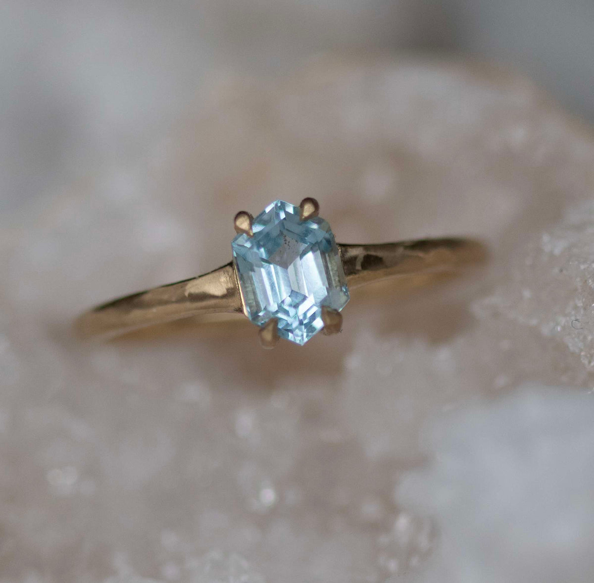 Aquamarine Long Hexagon Ring - Boutee