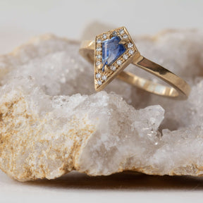 Cornflower Blue Sapphire Kite Halo Ring - Boutee