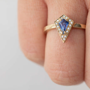Cornflower Blue Sapphire Kite Halo Ring - Boutee