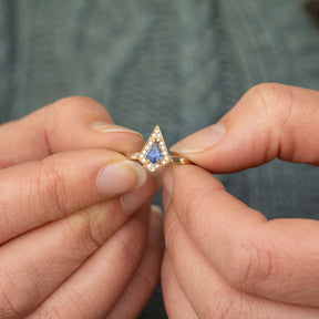 Cornflower Blue Sapphire Kite Halo Ring - Boutee