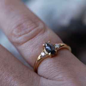 Telesto - Dark Marquise Salt and Pepper Diamond Ring - Boutee