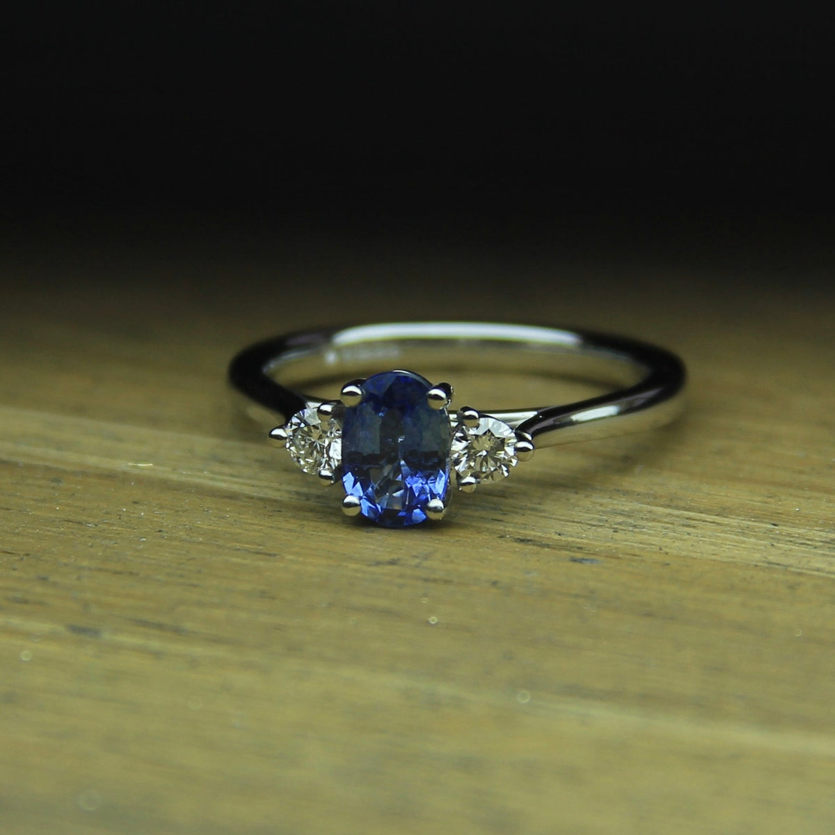 Ceylon Sapphire & Diamond 3 Stone Ring