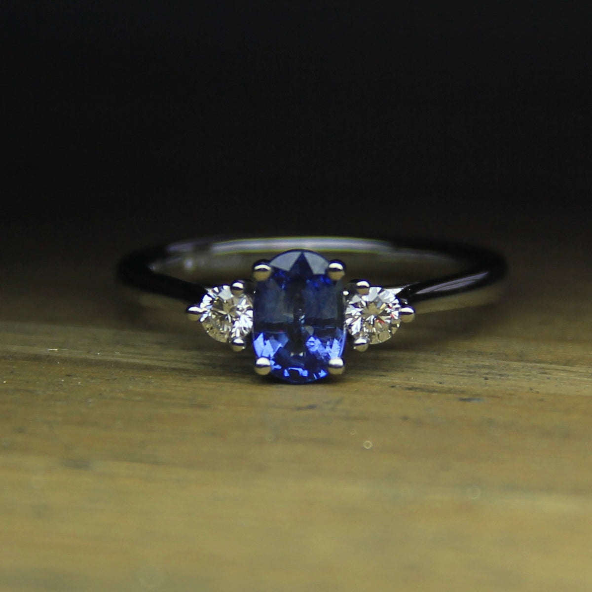 Ceylon Sapphire & Diamond 3 Stone Ring