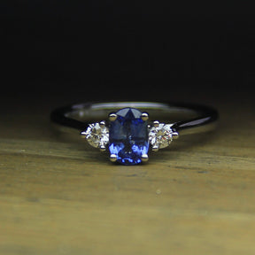 Ceylon Sapphire & Diamond 3 Stone Ring