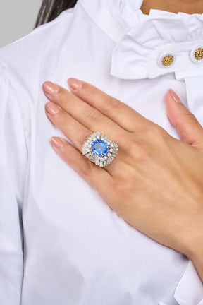 Blue Sapphire & Diamond Art Deco Ring - Boutee