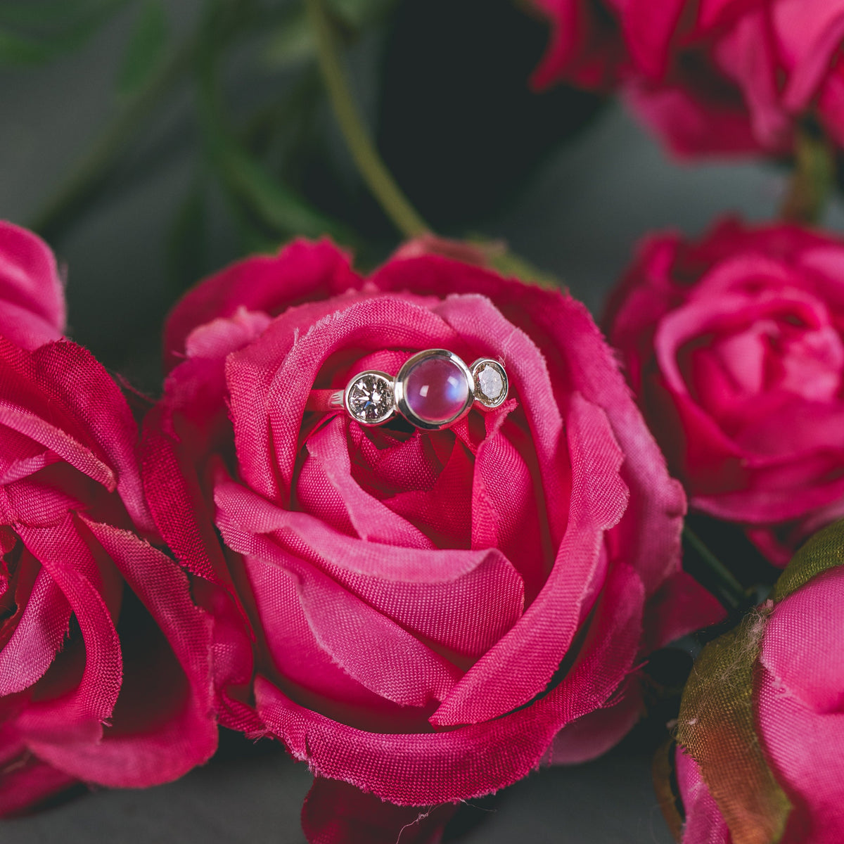 Moonstone and Diamond Engagement Ring - Boutee