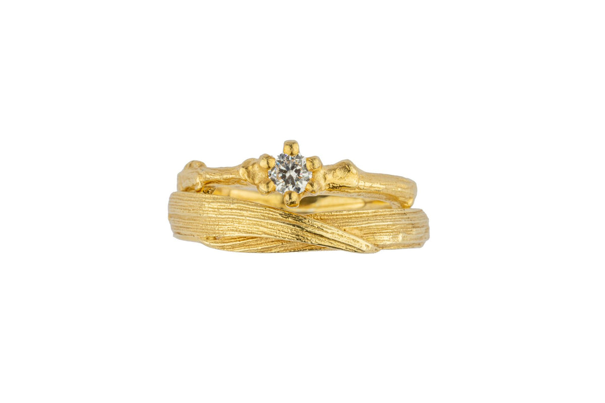Claw Set Diamond Twig Ring with Meadow Grass Band - Boutee