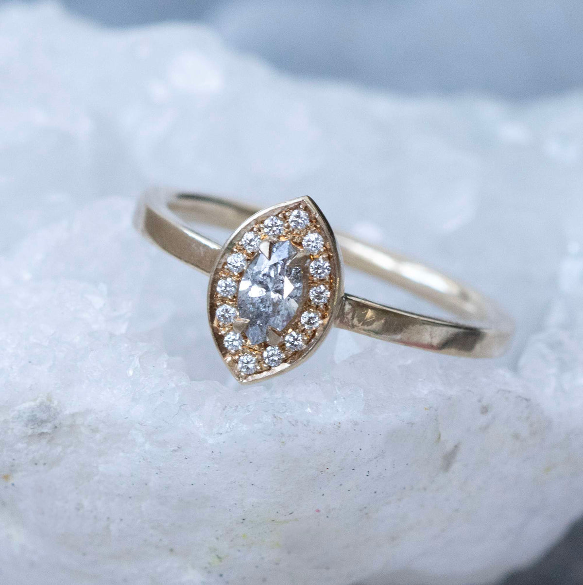 Salt and Pepper Diamond Halo Ring - Boutee