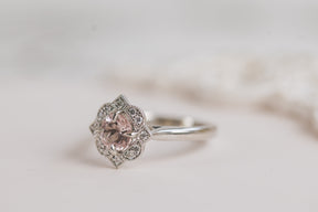 Morganite Shaped Halo Engagement Ring - Boutee