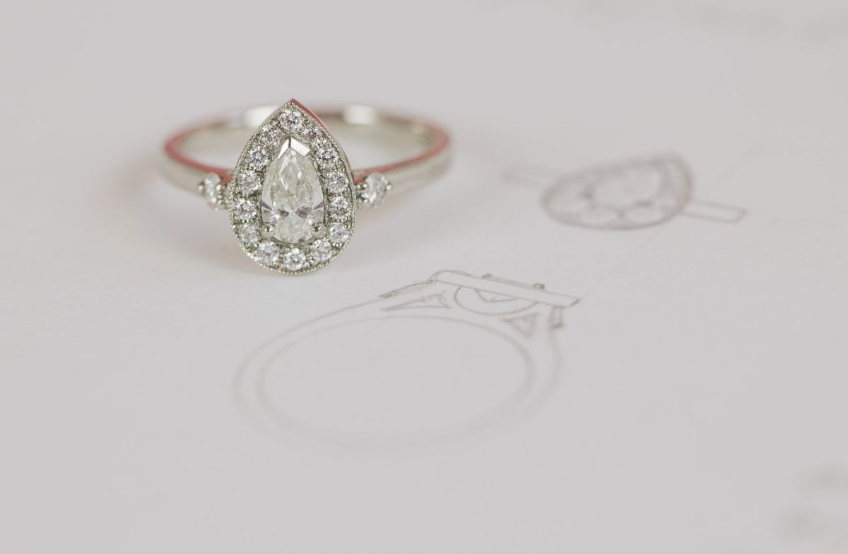 Pear Shaped Halo Engagement Ring - Boutee