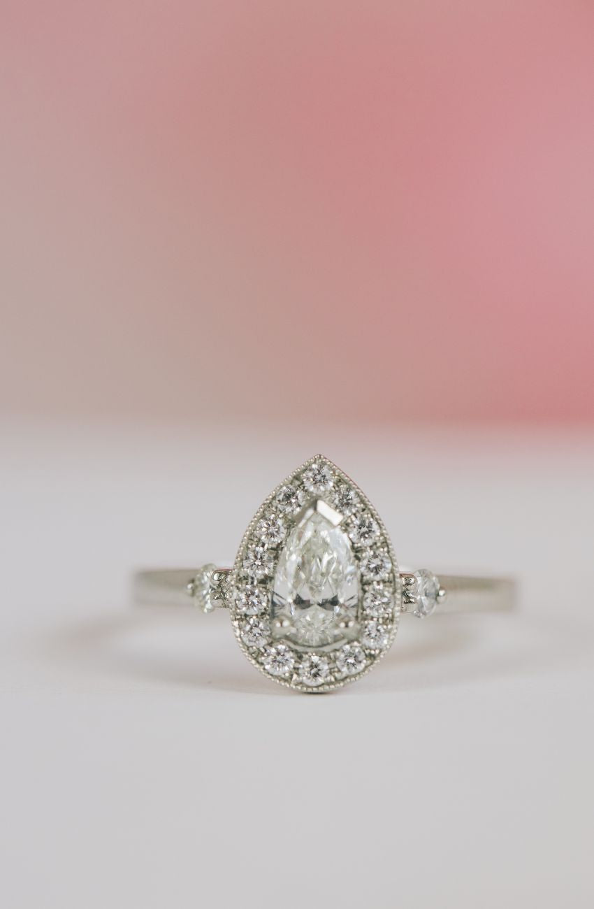 Pear Shaped Halo Engagement Ring - Boutee