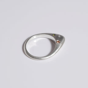 Handmade sterling silver pointed stacking ring with diamonds, andalusite, tourmaline
