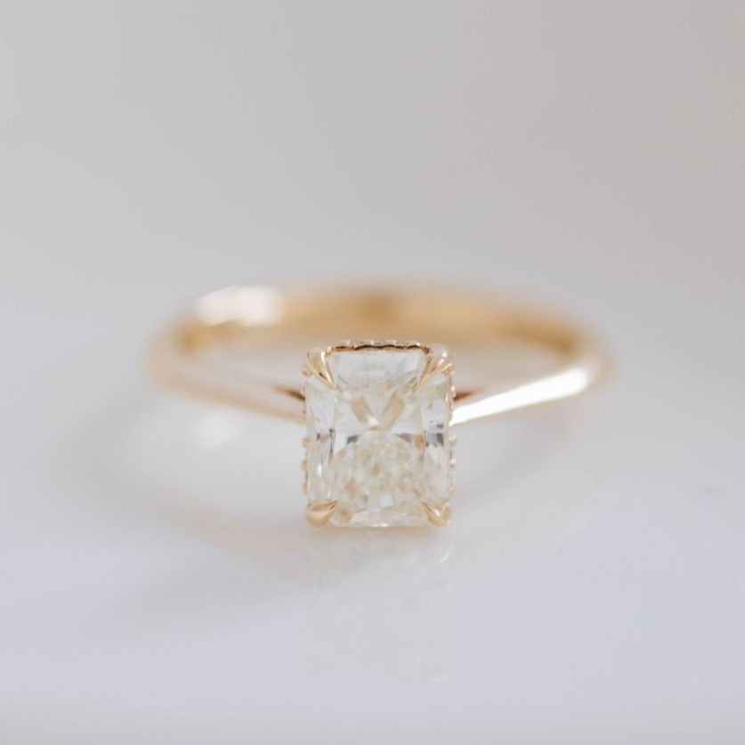 Radiant Cut Diamond Engagement Ring with a Hidden Halo - Boutee