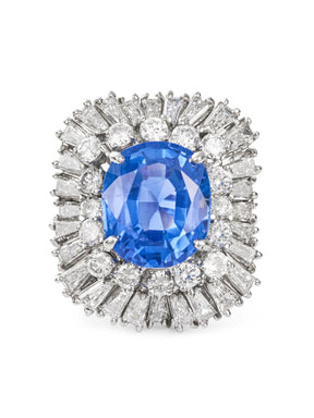 Blue Sapphire & Diamond Art Deco Ring - Boutee