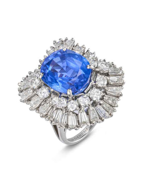 Blue Sapphire & Diamond Art Deco Ring - Boutee