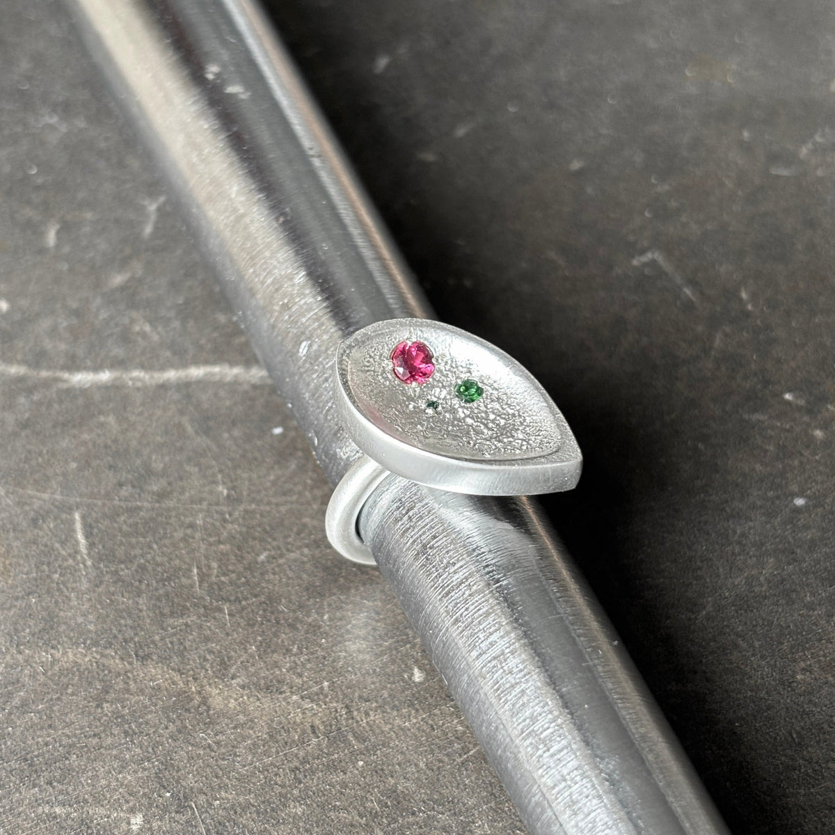 Seed pod tourmaline and diamond ring