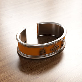 Osaka: Sterling Silver and Fine Orange Italian Leather Bangle - Boutee