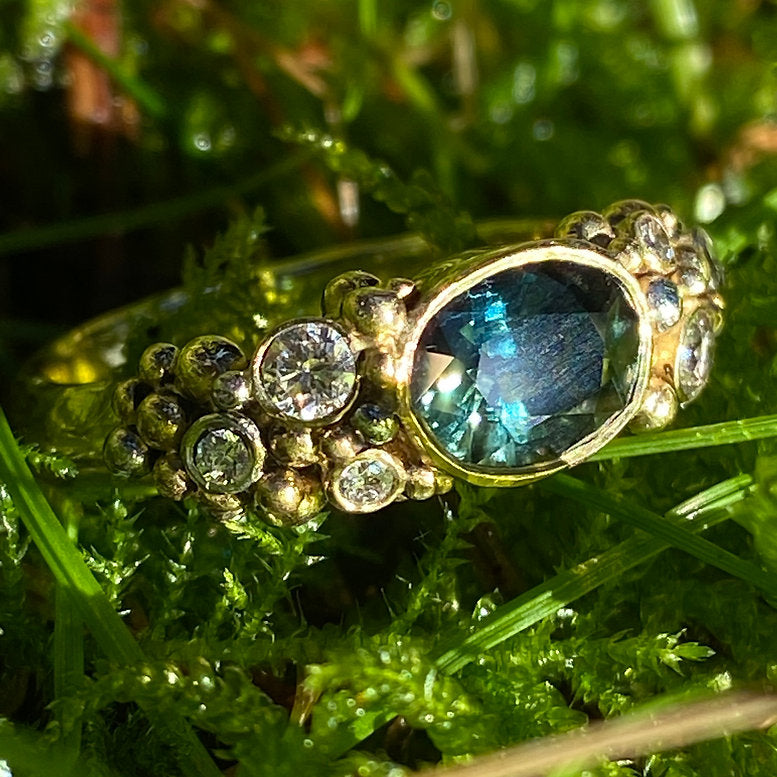 Teal Sapphire and Diamond Engagement Ring - Boutee
