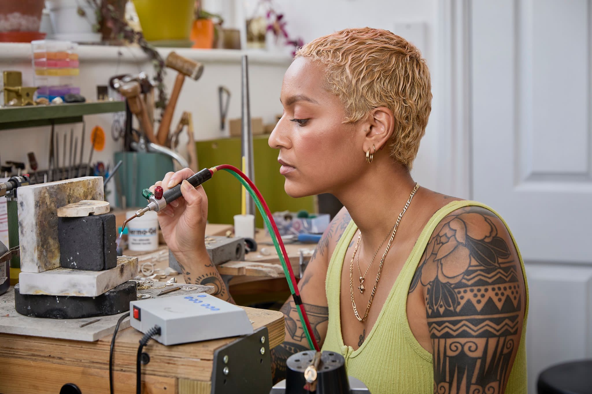 Independent jeweller Halina Mutinta at her workbench in Brighton