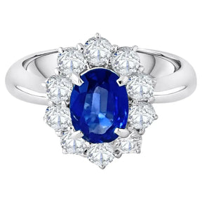 GIA Certified 1.3ct Blue Sapphire & Diamond Halo Platinum Ring - Boutee