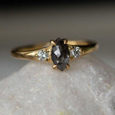 Telesto - Dark Marquise Salt and Pepper Diamond Ring - Boutee