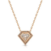 Shield Diamond Rose Gold Necklace Shield Diamond Rose Gold Necklace Rose Gold Diamond Necklace in Kite Shape in Sustainable Box. Shield Shaped Diamond Necklace in Rose Gold with Brown Diamonds