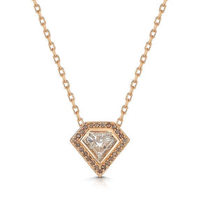 Shield Diamond Rose Gold Necklace Shield Diamond Rose Gold Necklace Rose Gold Diamond Necklace in Kite Shape in Sustainable Box. Shield Shaped Diamond Necklace in Rose Gold with Brown Diamonds