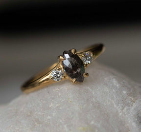 Telesto - Dark Marquise Salt and Pepper Diamond Ring - Boutee