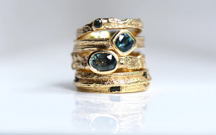9ct Gold and Blue Sapphire Hawthorn Ring - Boutee