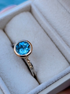 Swiss Blue Topaz Engagement Ring with Moissanite - Ocean CollectionRingsBooblinka Jewellery