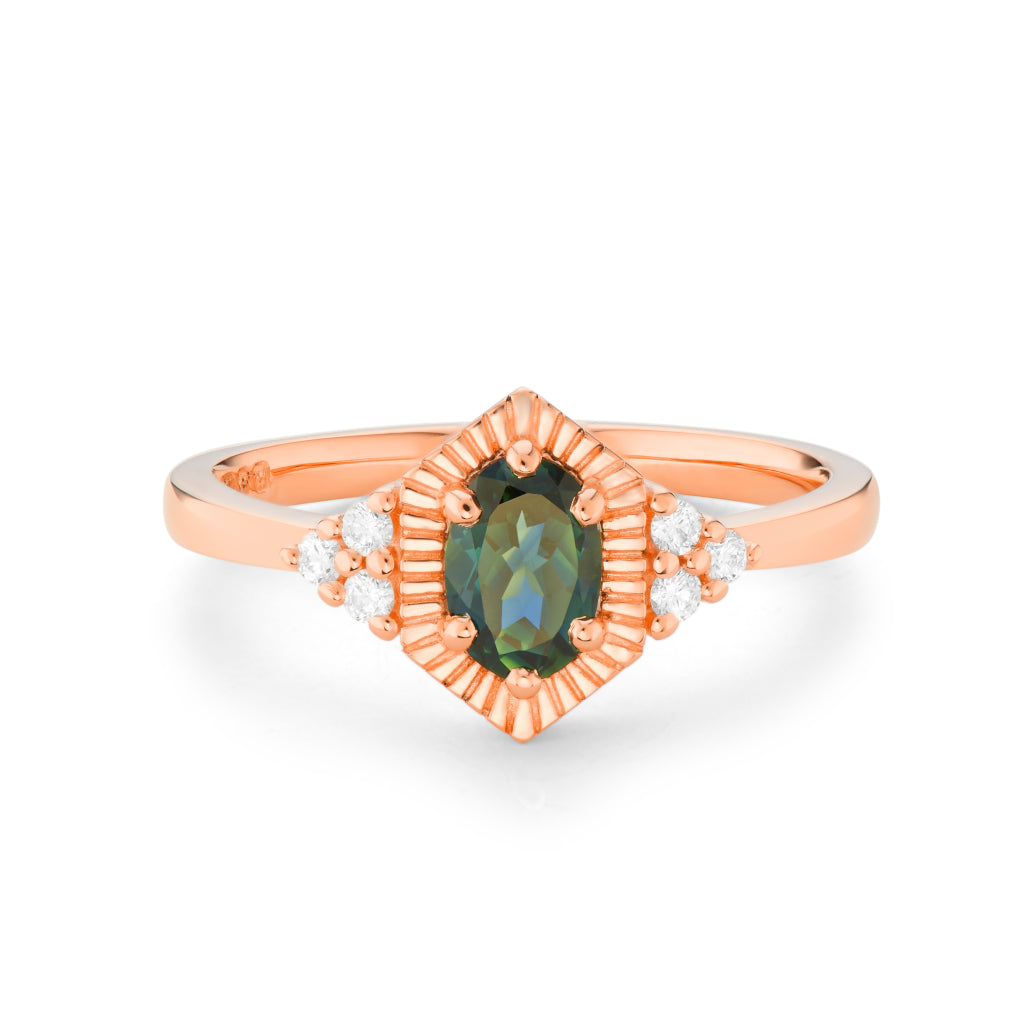 Zia - Blue Green Sapphire Engagement Ring