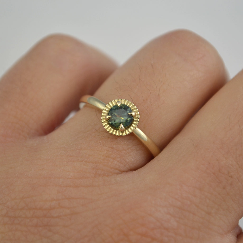 Luz - Blue Green Sapphire Engagement Ring - Boutee