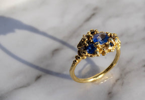 Sapphire and Diamond Shield Signet Ring - Boutee