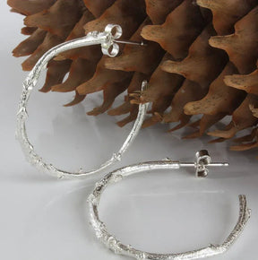 Silver Hoop Twig Earrings - Boutee