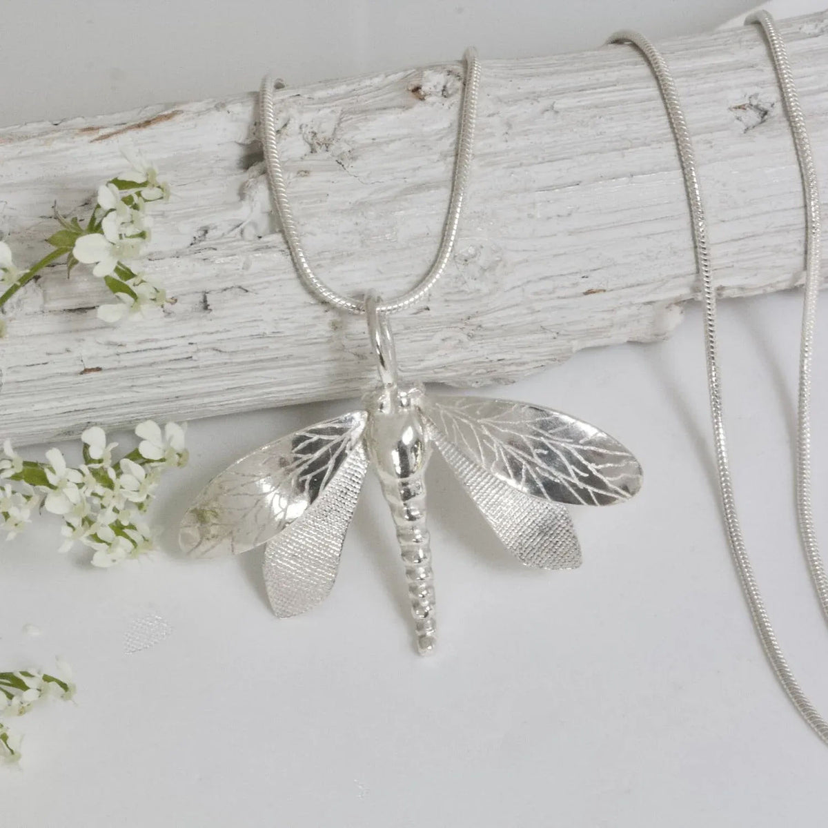 Handmade Silver Dragonfly Necklace-dragonfly pendant-large dragonfly necklace - Boutee