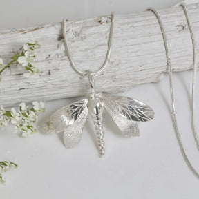 Handmade Silver Dragonfly Necklace-dragonfly pendant-large dragonfly necklace - Boutee