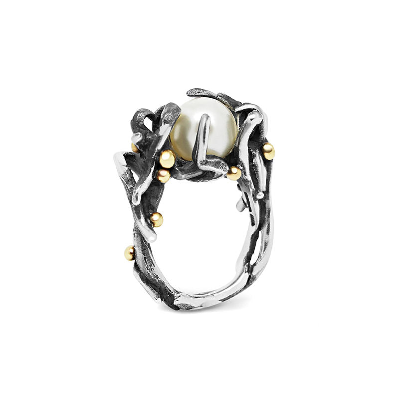Silver & 9ct Gold Abyss Pearl Cocktail Ring - Boutee