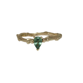 Pear Green Sapphire Engagement Ring, Gold Twig Ring - Boutee