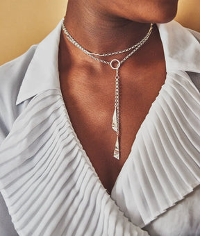 Fracture Silver Lariat Necklace - Boutee
