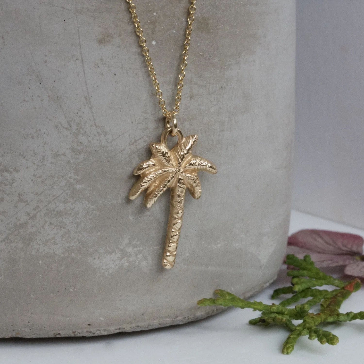 Solid 9ct Gold Palm Tree Necklace, Gold Palm Tree Pendant on a chain - Boutee