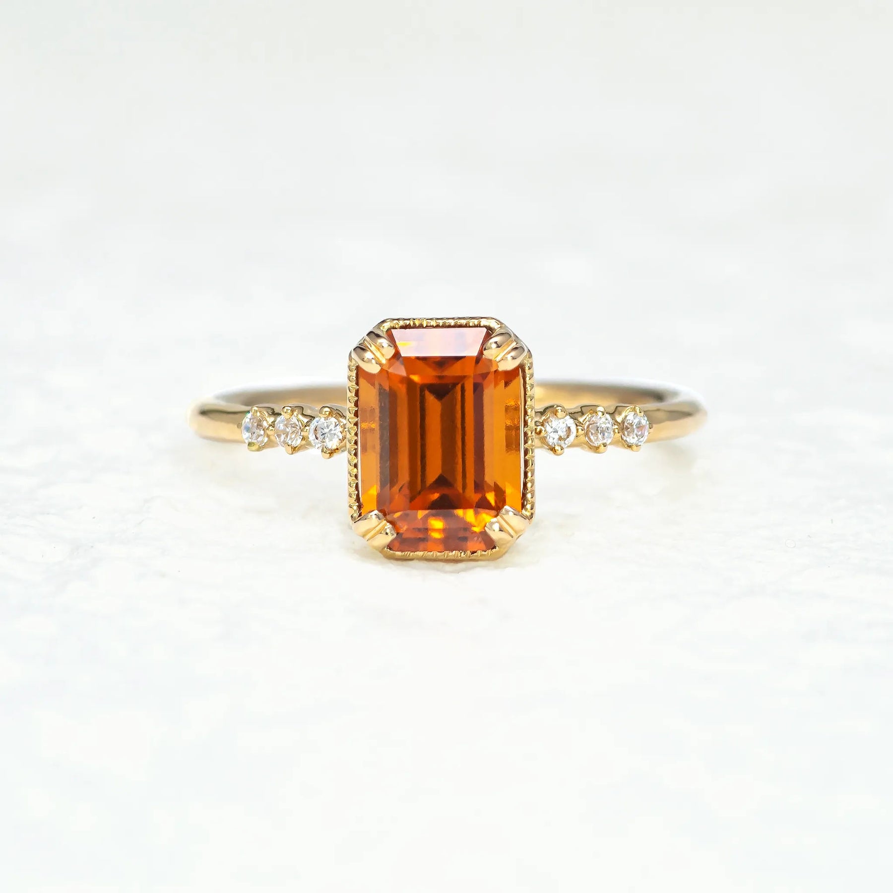 Flaming Amber Ring, Emerald Cut Garnet - Boutee