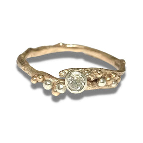 Recycled Vintage Diamond Twig Ring, Unique Eco Gold Engagement Ring - Boutee