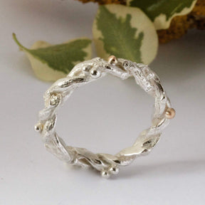 Organic Silver Band Ring-Entwined Forest Twig Ring-Alternative Wedding Ring - Boutee