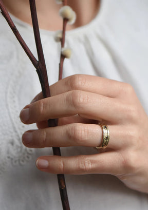 9ct Gold English Oak Ring with Green and Blue Tourmaline Baguettes - Boutee