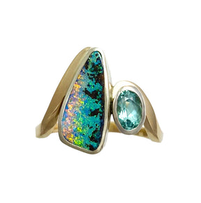 Ocean Wave Boulder Opal and Tourmaline Ring - Boutee